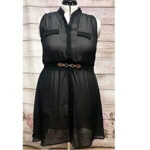 R n B black chiffon dress with attached belt. Size xl.